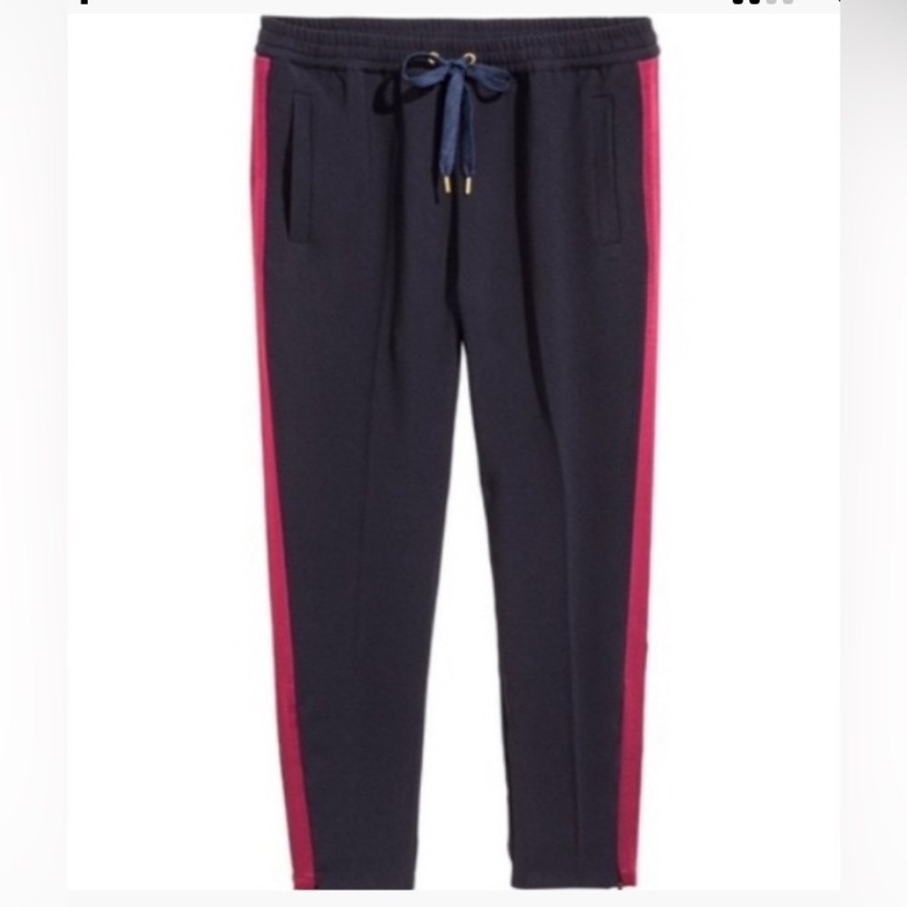 Blue and red cropped straight leg pant